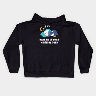 Wake Me Up When Winter is Over Cute Penguin Blue Kids Hoodie